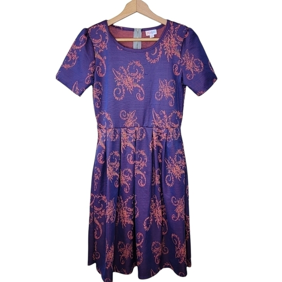 LuLaRoe | Amelia Purple & Orange Floral Scroll Dress Size Medium - Picture 1 of 6